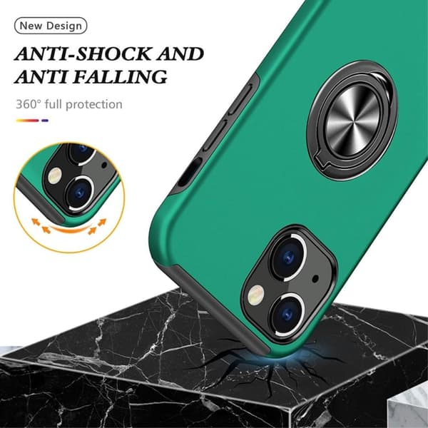 iPhone 14 Plus Fingerring Kickstand Hybrid Taske - Grøn