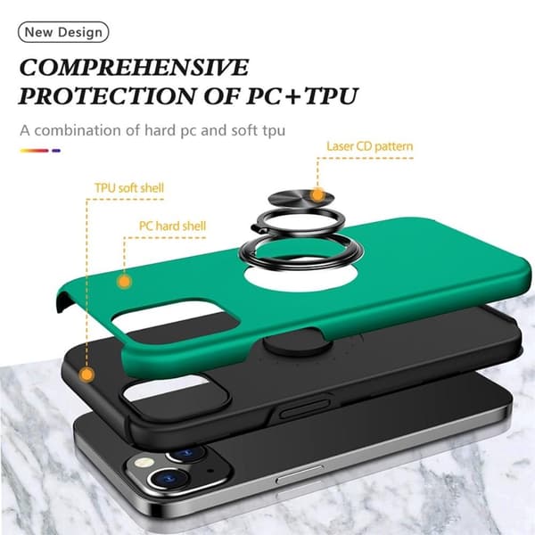 iPhone 14 Plus Fingerring Kickstand Hybrid Taske - Grøn
