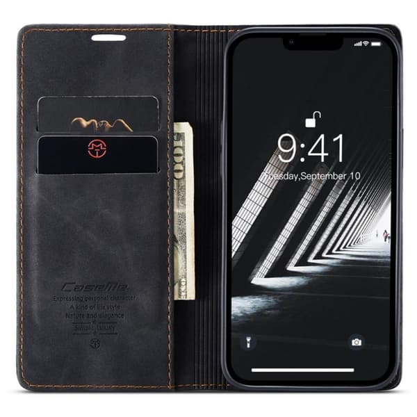CASEME Retro lompakkokotelo iPhone 14 - musta