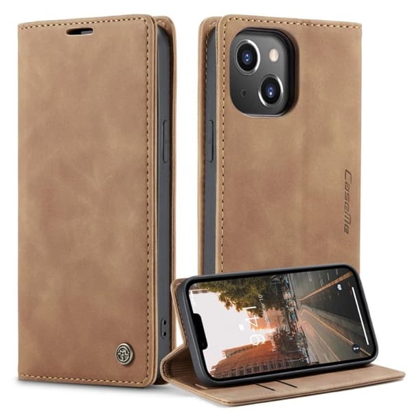 CASEME Retro lompakkokotelo iPhone 14 - vaaleanruskea