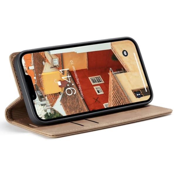CASEME Retro lompakkokotelo iPhone 14 - vaaleanruskea