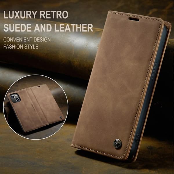 CASEME Retro lompakkokotelo iPhone 14 - vaaleanruskea