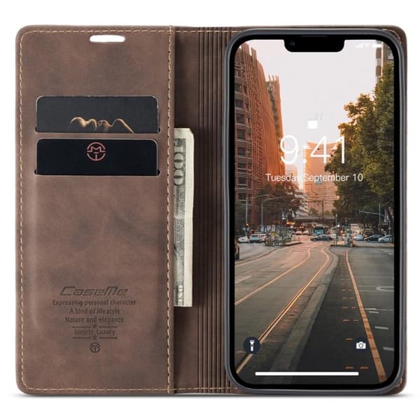 CASEME Retro tegnebog taske til iPhone 14 Pro - Mørkebrun