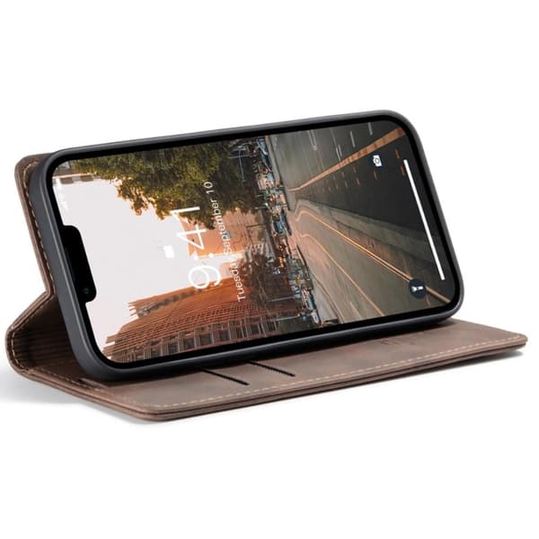 CASEME Retro tegnebog taske til iPhone 14 Pro - Mørkebrun