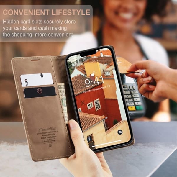 CASEME Retro tegnebog taske til iPhone 14 Pro - Lysebrun