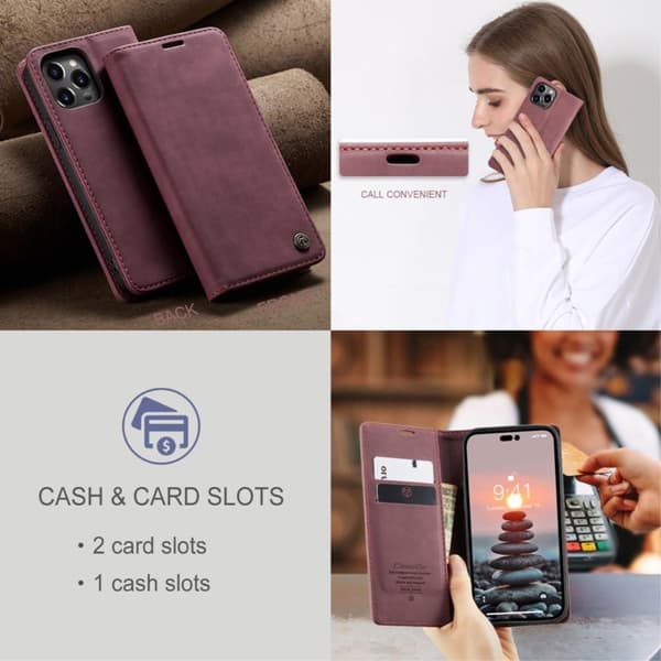 CASEME Retro tegnebog taske til iPhone 14 Pro - rød