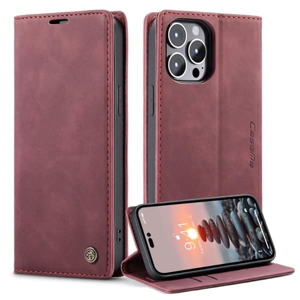 CASEME Retro tegnebog taske til iPhone 14 Pro Max - Rød