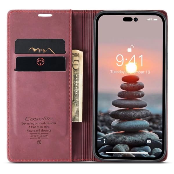 CASEME Retro tegnebog taske til iPhone 14 Pro Max - Rød