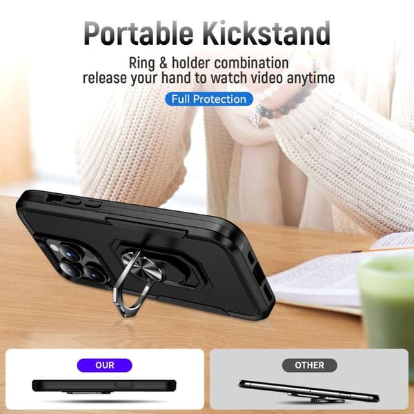 iPhone 14 Pro Stødsikker TPU + PC Kickstand Telefontaske Bilmontering Metalplade - Sort