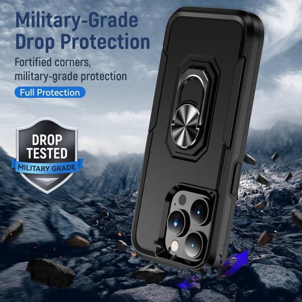 iPhone 14 Pro Stødsikker TPU + PC Kickstand Telefontaske Bilmontering Metalplade - Sort