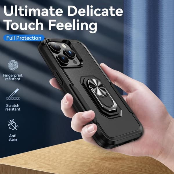 iPhone 14 Pro Shockproof TPU + PC Kickstand Phone Case Car Mount Metal Sheet - Black