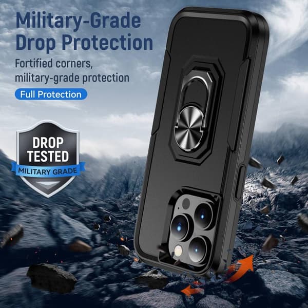 iPhone 14 Pro Shockproof TPU + PC Kickstand Phone Case Car Mount Metal Sheet - Black