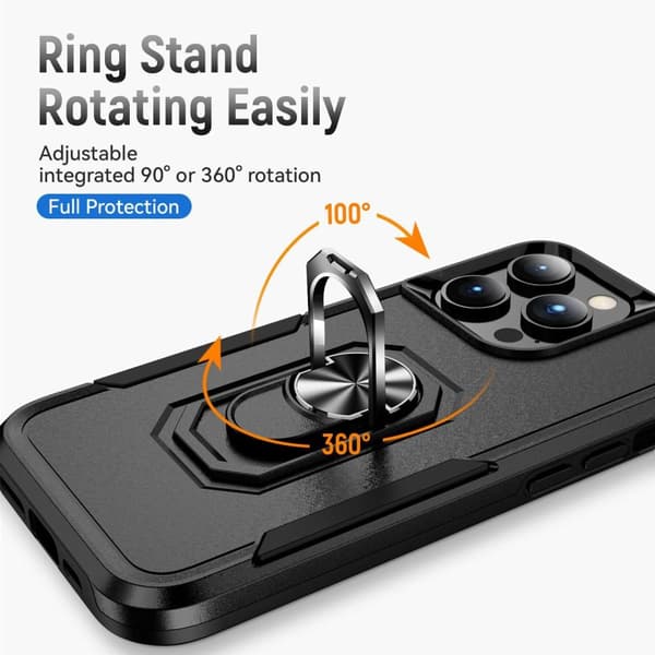 iPhone 14 Pro Shockproof TPU + PC Kickstand Phone Case Car Mount Metal Sheet - Black