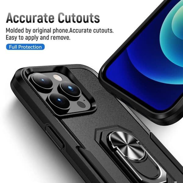 iPhone 14 Pro Max Hybrid skal med Finger Ring & Metall Plåt - Svart