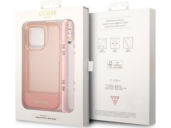 Guess Etui Guess GUHCP14LHGCOHP Apple iPhone 14 Pro różowy/pink hardcase Translucent Pearl Strap