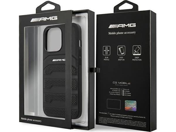 Mercedes AMG AMHCP14LGSEBK iPhone 14 Pro 6.1" svart / svart hardt deksel, skinnpregede linjer