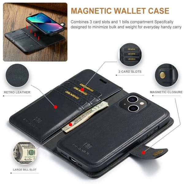 iPhone 14 DG.MING Irrotettava 2-in-1-lompakkokuori