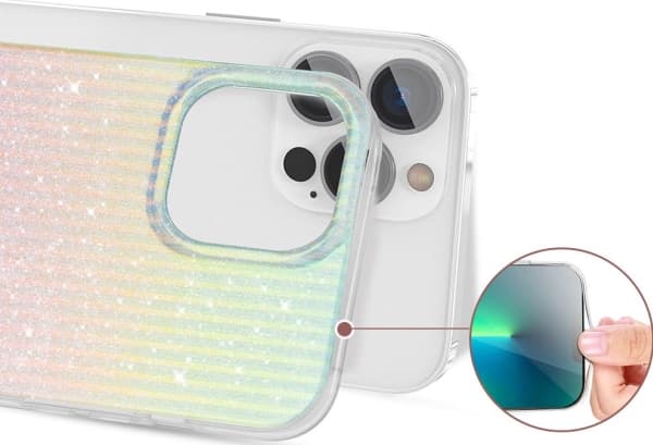 Kingxbar Kingxbar Travel Series Luxury Elegant Case for iPhone 13 Pro blå og oransje (skyer)