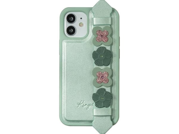Kingxbar Kingxbar Sweet Series gel-deksel dekorert med originale Swarovski-krystaller med stativ for iPhone 12 Pro / iPhone 12 grønn