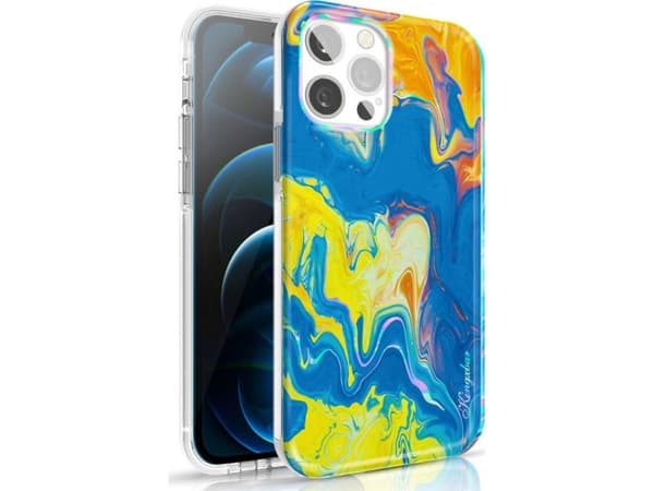 Kingxbar Watercolor Series Color Case for iPhone 12 Pro / iPhone 12 Yellow Blue