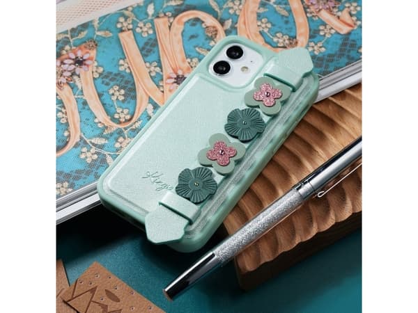 Kingxbar Kingxbar Sweet Series gel-deksel dekorert med originale Swarovski-krystaller med stativ for iPhone 12 Pro Max grønn
