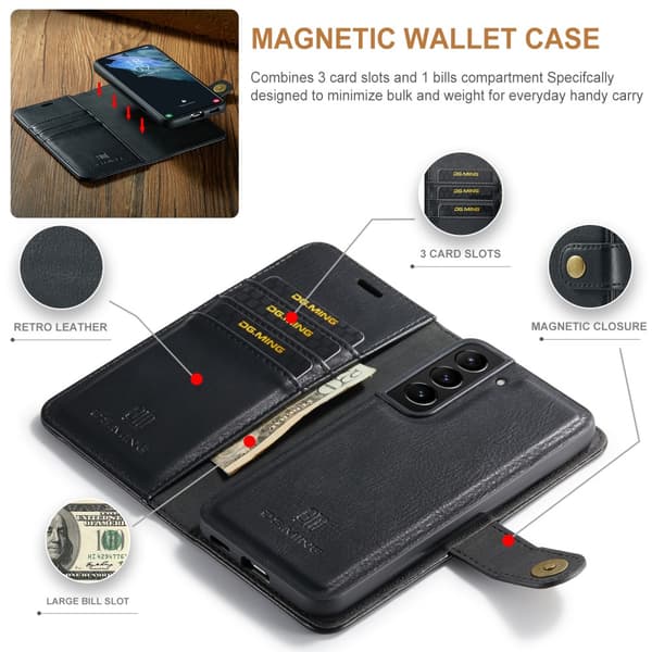 DG.MING 2-in-1 Magnet Wallet Samsung Galaxy S22 Black