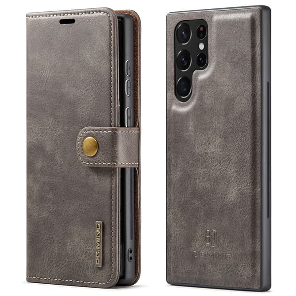 DG.MING 2-in-1 Magnet Wallet Samsung Galaxy S22 Ultra Brown