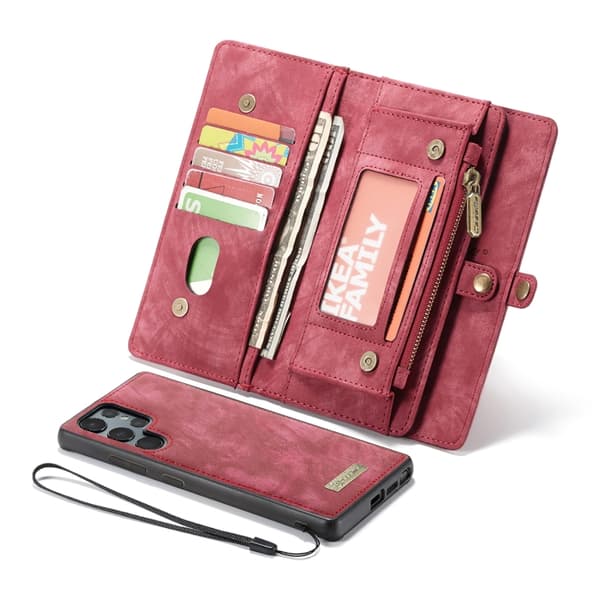 CaseMe Multi-Slot 2 i 1 Plånboksfodral Galaxy S22 Ultra Röd