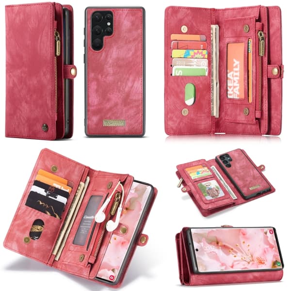 CaseMe Multi-Slot 2 i 1 Plånboksfodral Galaxy S22 Ultra Röd