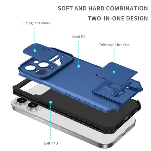 Kickstand Skal iPhone 14 Pro Max Kameraskydd Blå