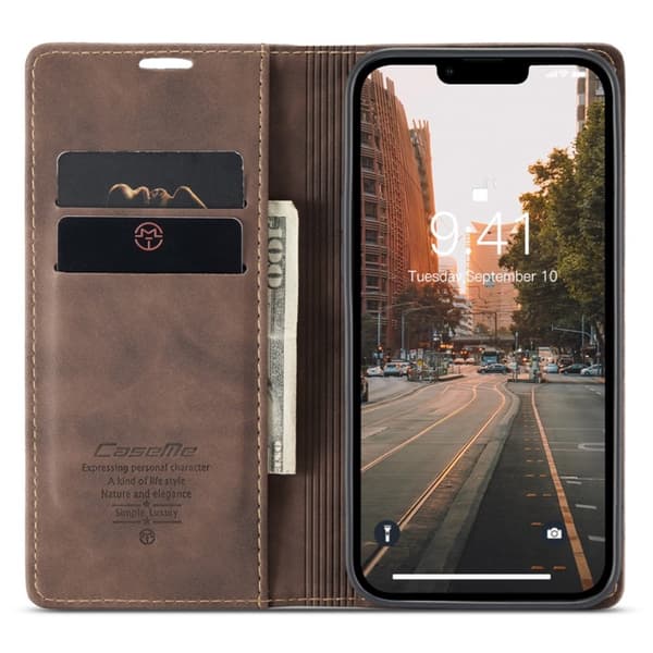 CaseMe Slim Plånboksfodral iPhone 14 Plus Brun