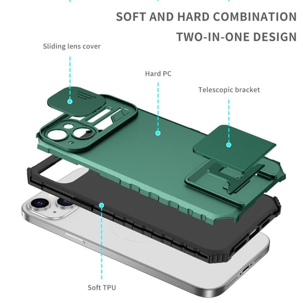 Kickstand Skal iPhone 14 Plus Kameraskydd Grön