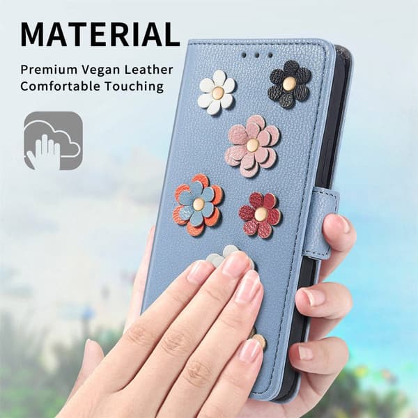 iPhone 14 Pro Max Plånboksfodral Blommor Blå
