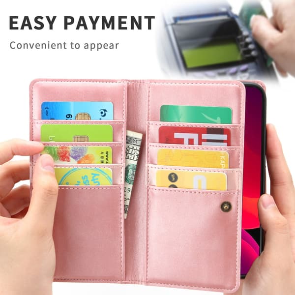 Läder Plånboksfodral Multi-Slot iPhone 13 Pro Roséguld
