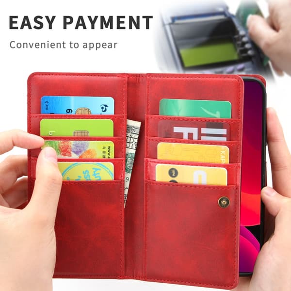 Läder Plånboksfodral Multi-Slot iPhone 13 Mini Röd