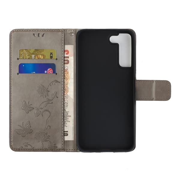 Läderfodral Fjärilar Galaxy S22 Grå