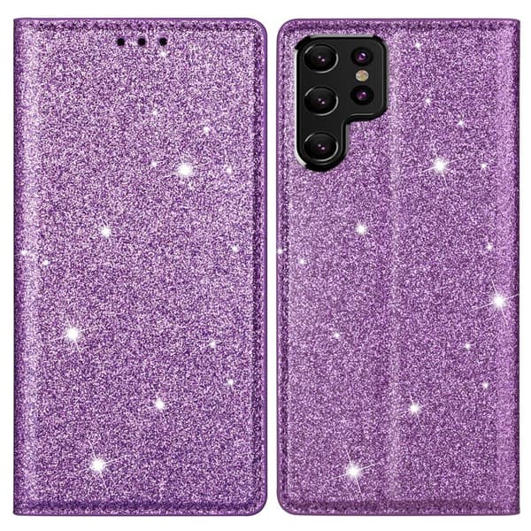 Glitter Plånboksfodral Samsung Galaxy S22 Ultra Lila