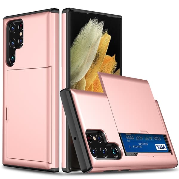 Samsung Galaxy S22 Ultra Skal Kortfack Roséguld
