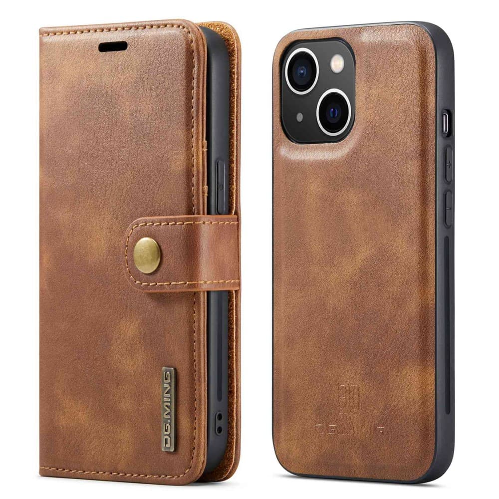 DG.MING 2-in-1 Magnet Wallet iPhone 14 Cognac