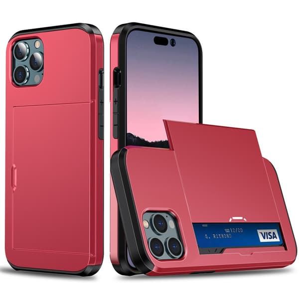 Skal Med Kortfack iPhone 14 Pro Max Röd