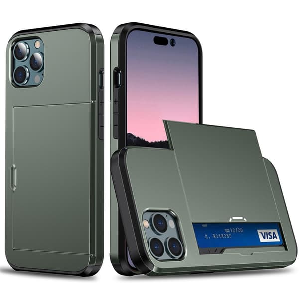 Skal Med Kortfack iPhone 14 Pro Max Mörkgrön