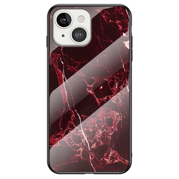 Skal Härdat Glas iPhone 14 Plus Röd Marmor