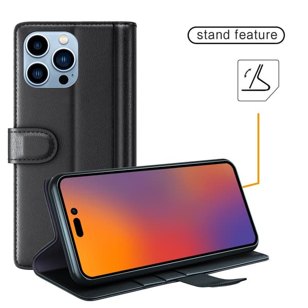 Äkta Läderfodral iPhone 14 Pro Svart