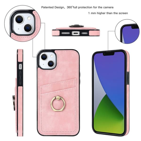 iPhone 14 Kortfack Skal Ring Rosa