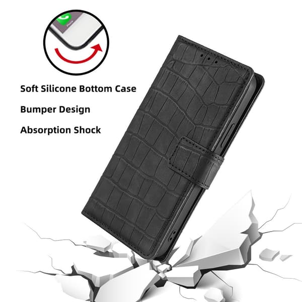iPhone 14 Plus Fodral Krokodilmönster Svart