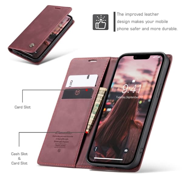 CaseMe Slim Plånboksfodral iPhone 14 Röd
