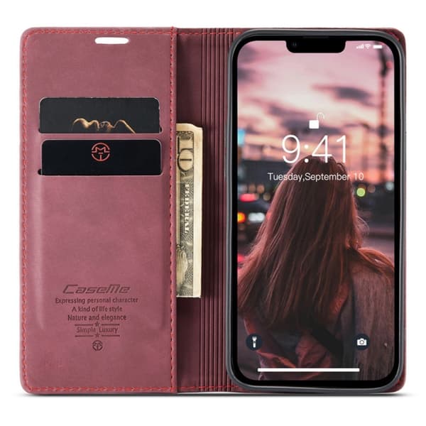 CaseMe Slim Plånboksfodral iPhone 14 Röd