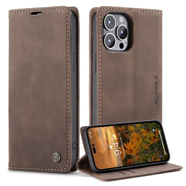 CaseMe Slim Plånboksfodral iPhone 14 Pro Brun