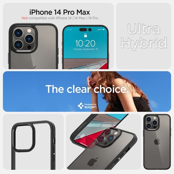 Spigen iPhone 14 Pro Max Case Ultra Hybrid Crystal Matte Black