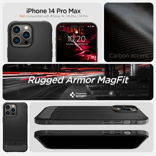 Spigen iPhone 14 Pro Max Case Rugged Armor Mag Black